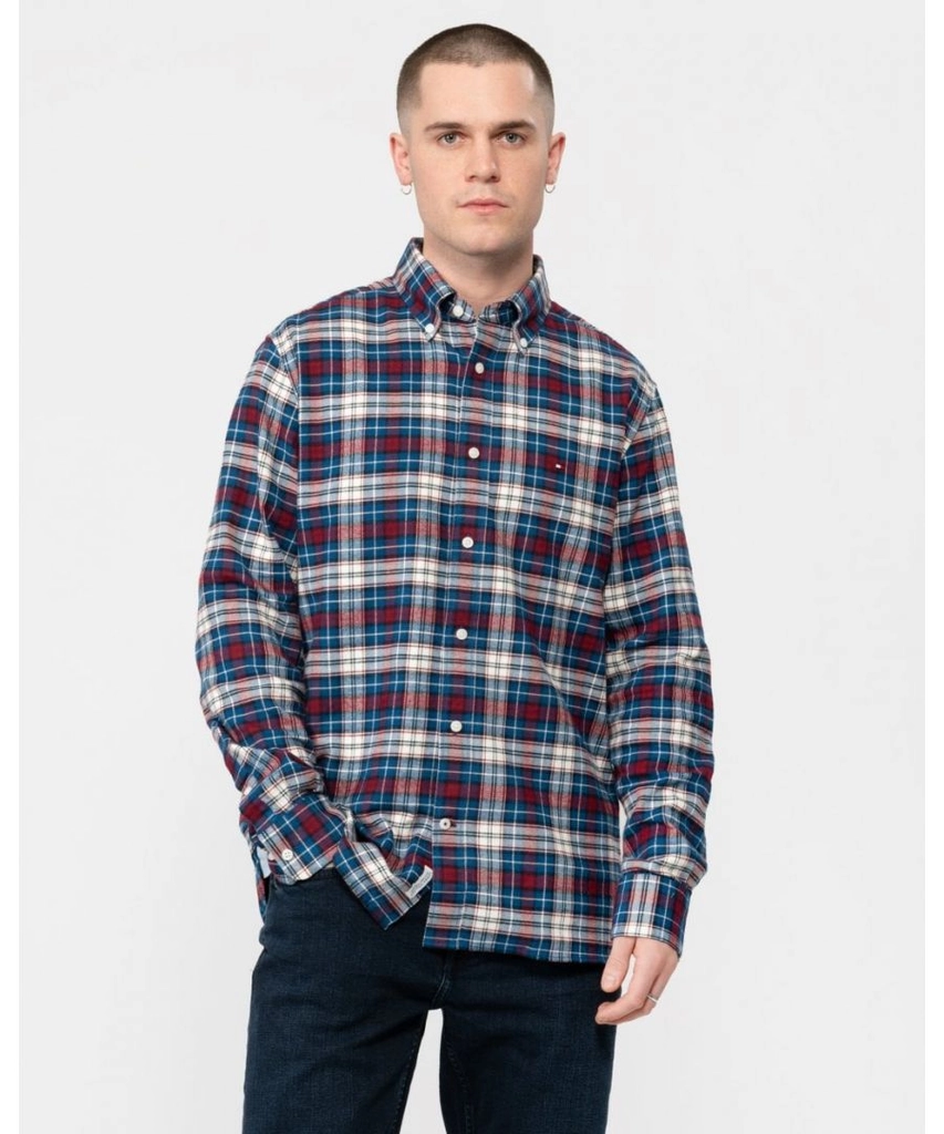 Tommy Hilfiger Brushed Tartan Long Sleeve Mens Shirt - Multicolour - Size X-Large
